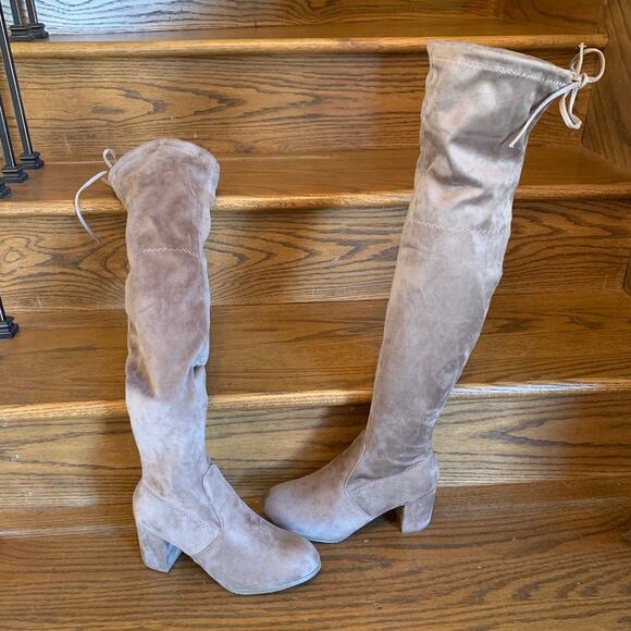 NWOT Forever Life-30 Taupe Suede Pull On-Chunky Heel High Boots - SIZE 8 - Picture 2 of 10